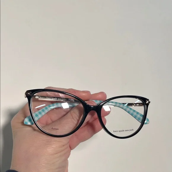 KATE SPADE NWOT Modern Cat Eye 54-16-140 Mint/WHT Gingham Gold Accent Frame - Picture 4 of 16